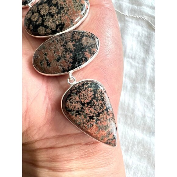 925 AURA! Red Snowflake Obsidian Statement Necklace! - Picture 8 of 11